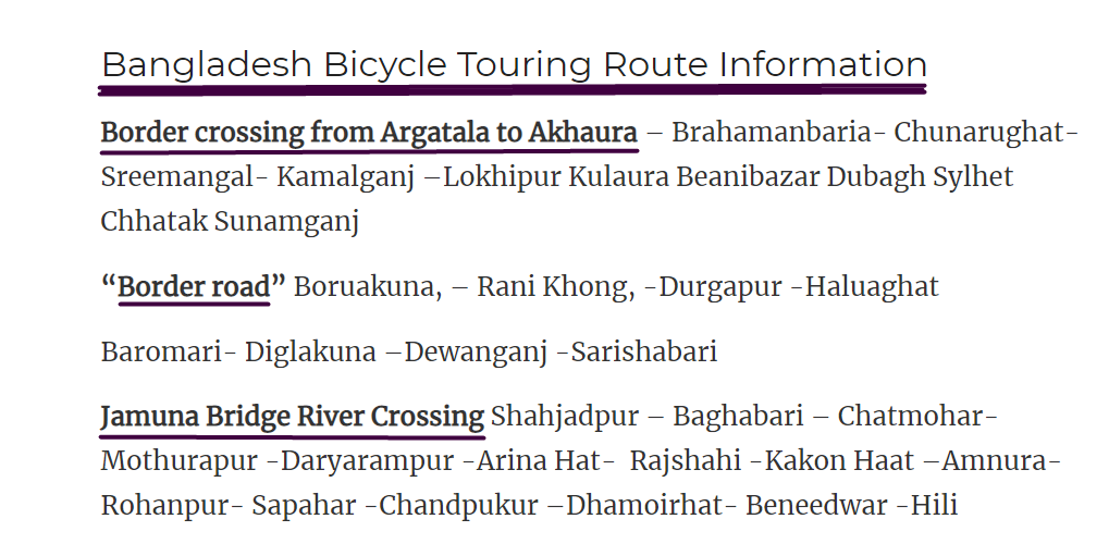 Bangladesh Bicycle Touring Route